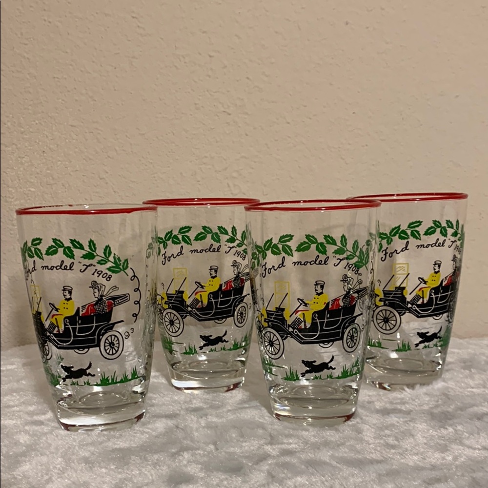 Vintage Set of 4 Libbey Ford Model “T” Drinking Glasses
